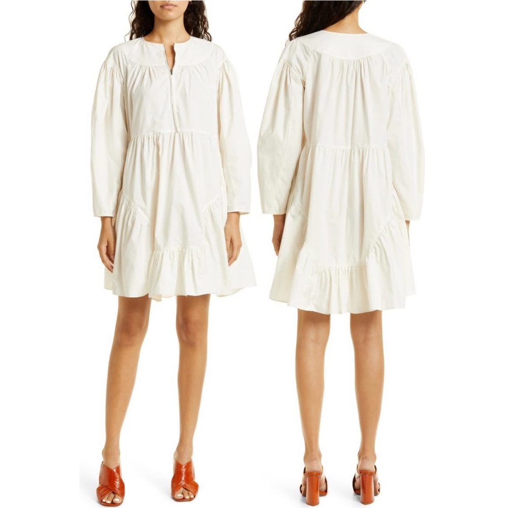 Ulla Johnson Bone Leiko Long Sleeve Cotton Shift Dress Size 4